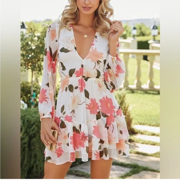 VICI Floral Print Long Sleeve Babydoll Dress SMALL - Picture 5 of 6